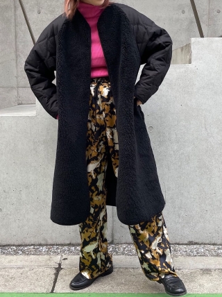 Boa quilting collarless coat