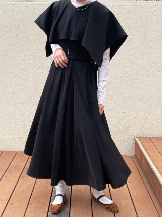 【Collaboration】Cape big collar tack flare one piece dress