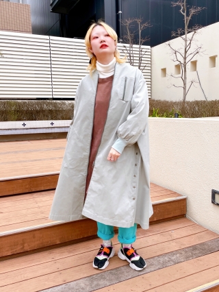 Rib volume sleeve long coat