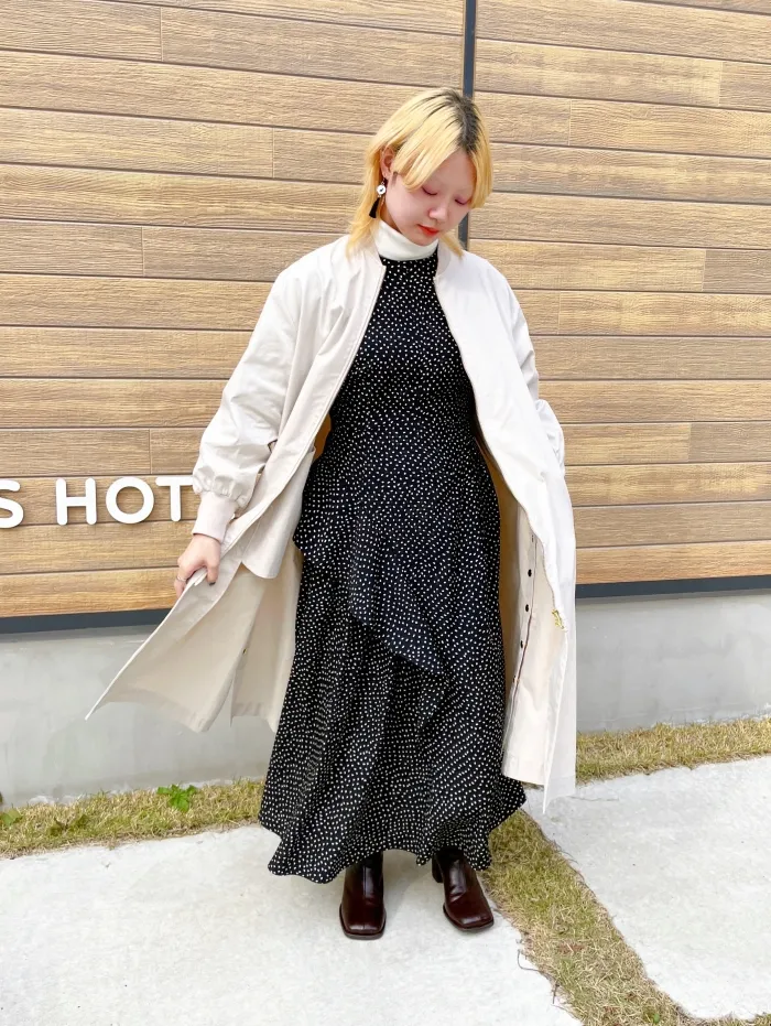 Rib volume sleeve long coat