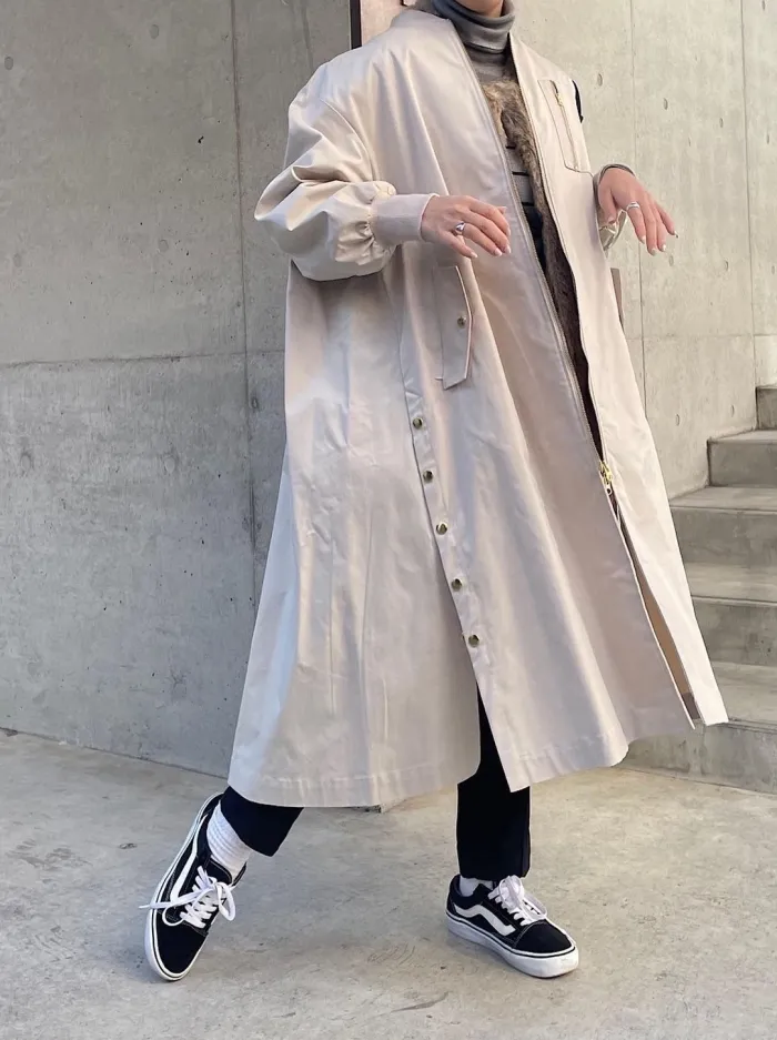 Rib volume sleeve long coat