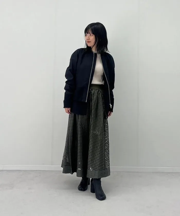 Docking hem knit switching blouson