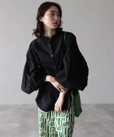 HERENCIA / Shirring balloon sleeves blouse