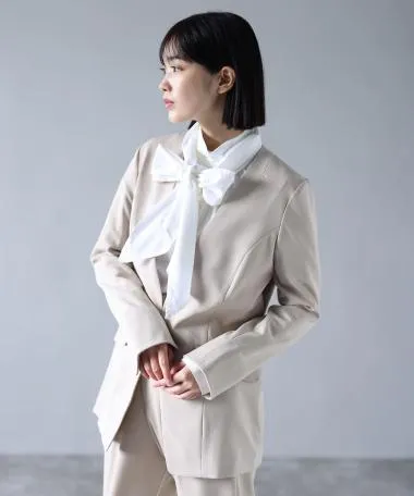 HERENCIA / Collarless flap  middle length jacket