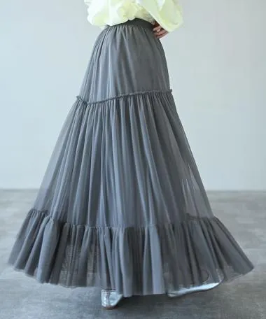 HERENCIA / Gathered tulle skirt with hem switching