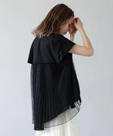 HERENCIA / Back pleat tulle  no sleeve blouson