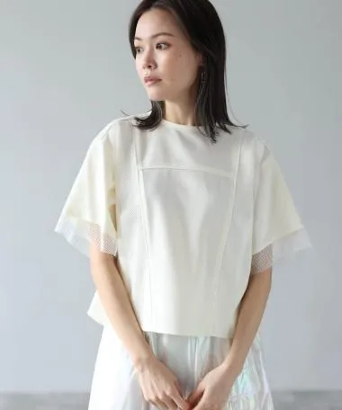 HERENCIA / piping mesh back open blouse