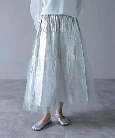 HERENCIA / tulle docking metallic tiered skirt