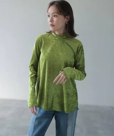 HERENCIA / Crushed velor mellow turtleneck tops