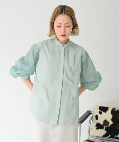 HERENCIA / Pintuck sheer sleeve blouse