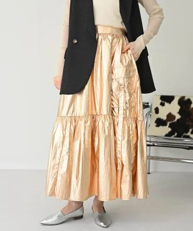 HERENCIA / Side envelope pocket metallic skirt