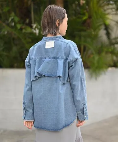 HERENCIA / Back frill denim blouse