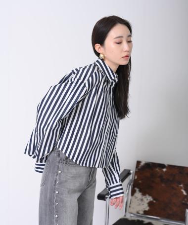 HERENCIA / Striped cut-off blouse